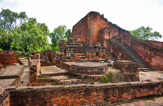 "Nalanda ruins, Bihar, India&mdash;ancient Buddhist university founded in 5th century CE, UNESCO site showcasing heritage, learning, and timeless architectural legacy.