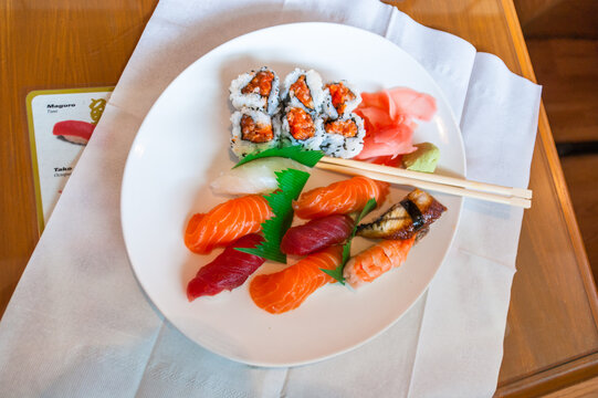 Colorful Sushi Plate in Japanese Restaurant