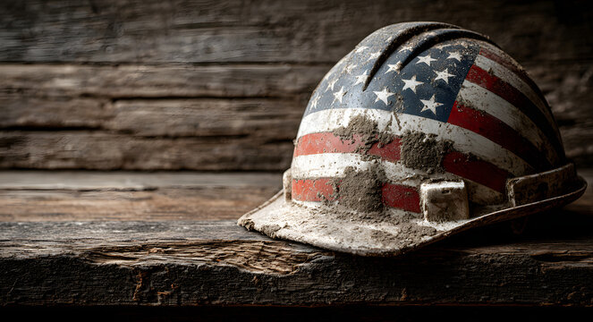 Wooden Labor Day USA flag with a patriotic American flag to celebrate the holiday for workers