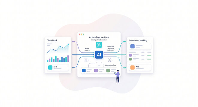 Minimal AI Finance Dashboard Flat Illustration &ndash; Smart Financial Analytics Concept