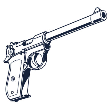 Vintage handgun illustration detailed outline of a classic pistol single actio