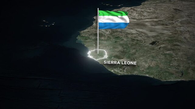 Sierra Leone Map Glowing Border Animation with 3D Waving Flag