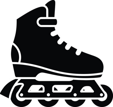 Black inline skate icon with roller skating, black and whit
