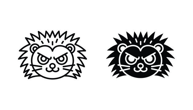 Angry hedgehog face portrait vector graphic in circle for cute animal character design and mascot logo development on white background
