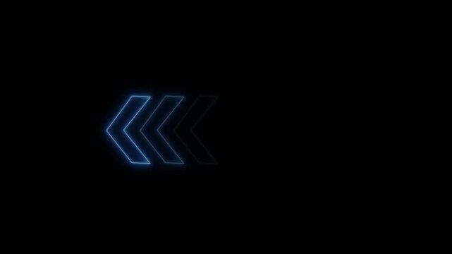 Glowing neon purple arrow left direction icon. Abstract neon flashing light back arrow loading animation. Seamless loop.