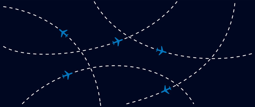 Aircraft flight path background with modern travel route design