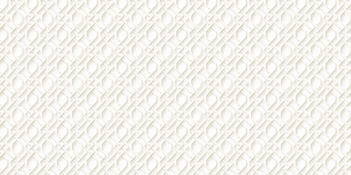 Elegant seamless geometric pattern with interwoven abstract shapes in soft beige and white tones creating a modern decorative textured background.