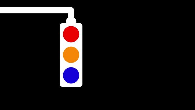 Flat style traffic light icon isolated on black background representing road safety and traffic signal system concept.