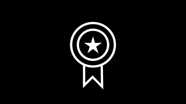 Medal and star shape vector icon animation with black line medal winner achievement and award symbol isolated on transparent or black background.