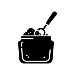 Fototapeta premium A simple black icon depicts a jar filled with round objects and a dipper silhouette