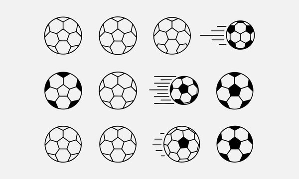 Soccer ball set line art icons, football signs, line soccer sport ball