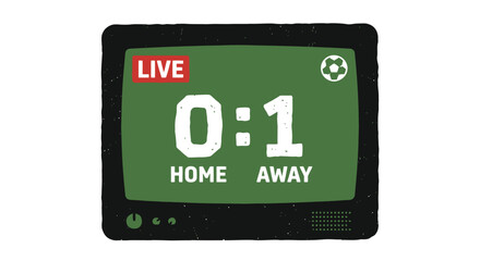 Retro television broadcasting live soccer match score, vintage TV screen with football game results, old television set showing home and away sports broadcast © 成 sнıηяα тєηsєı ツ
