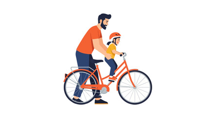 Fototapeta premium Father teaching his young daughter how to ride a bicycle isolated on white background. Parenting and childhood vector illustration.