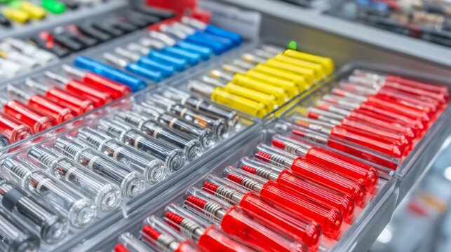 Assorted Electrical Fuses Organized by Color in a Neat Display
