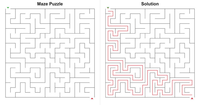 Maze Puzzle with Solution - Medium Difficulty Labyrinth Activity Sheet