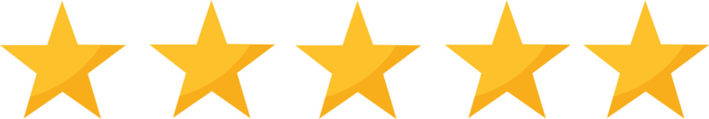 Obraz premium Five gold stars in a row for rating or ranking symbol five gold stars star rating five stars gold star rating