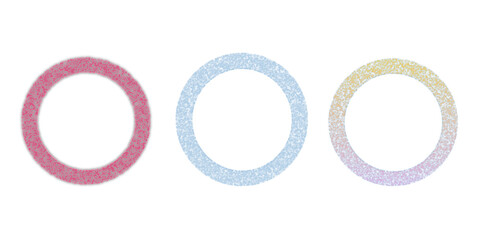 Three colorful textured rings in pink blue and yellow pastel gradients on a white background © Samsur