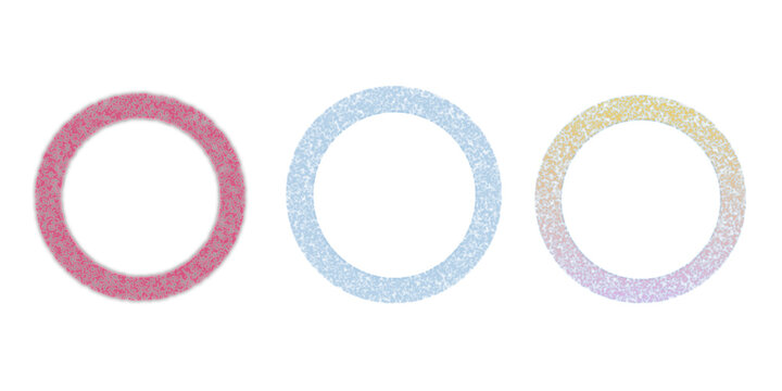 Three colorful textured rings in pink blue and yellow pastel gradients on a white background