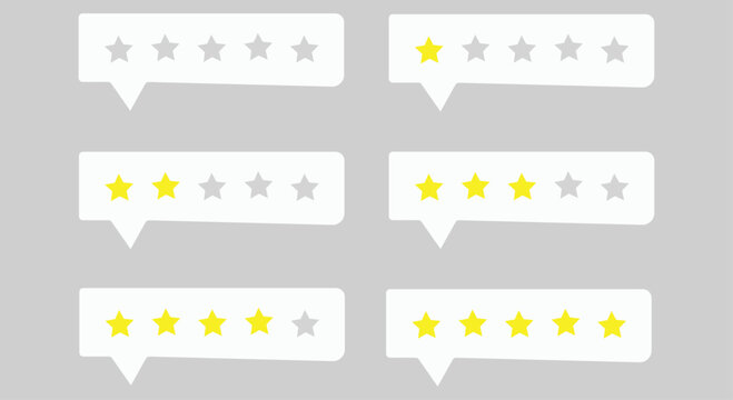 Star ratings in speech bubbles for customer reviews and feedback on websites and applications  rating system with various levels of satisfaction