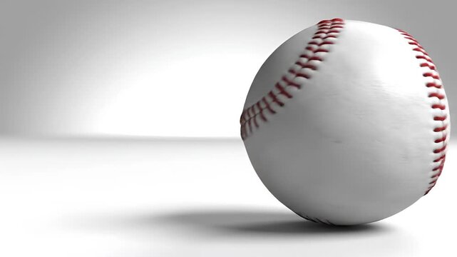 Close up of a baseball on a white background with soft lighting.