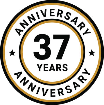 37th Anniversary Badge Vector Emblem with Gold and Black Circular Design for Celebrations and Milestones