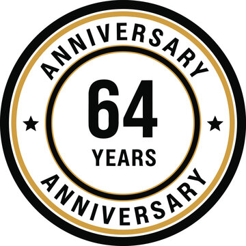 64th Anniversary Badge Vector Design &ndash; Elegant Black and Gold Celebration Emblem for Milestone Events