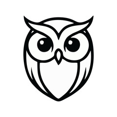 Obraz premium Cute Minimalist Owl Head Icon, Simple Black Line Art Vector of Owl Portrait for Education, Kids Branding, and Wisdom Symbols Isolated on White Background