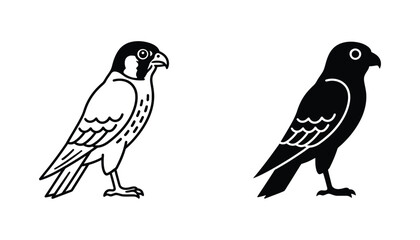 Obraz premium Majestic falcon bird of prey profile icon in outline and solid black silhouette for nature and wildlife branding