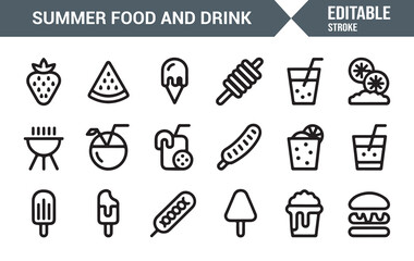 Fototapeta premium Food and Drink Outline Icon Pack for Summer Party Picnic and Restaurant