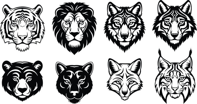 Wild Animal Head Logo Set Vector Collection