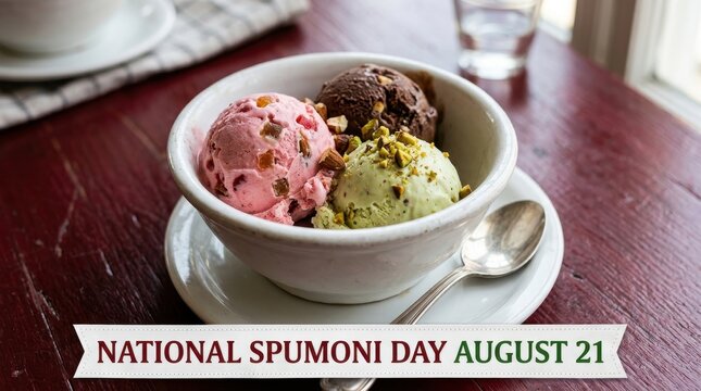 Ice cream, spumoni, table