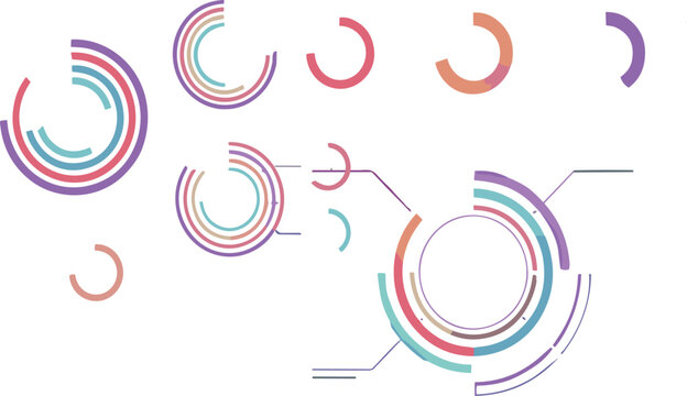 Abstract futuristic circle infographic elements vector set with colorful technology rings for dashboard, presentation, and digital interface design