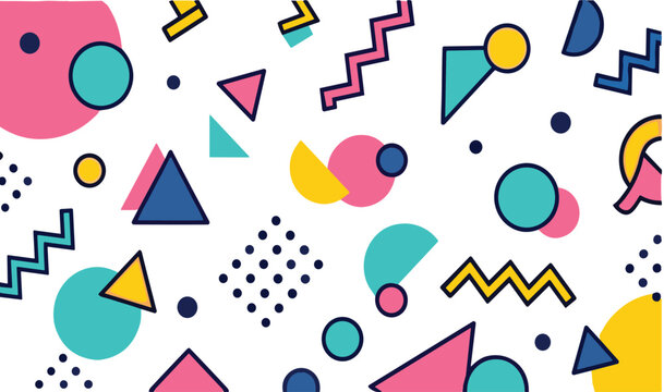 Abstract geometric seamless pattern vector illustration with colorful retro shapes for modern textile, wallpaper, and trendy background design