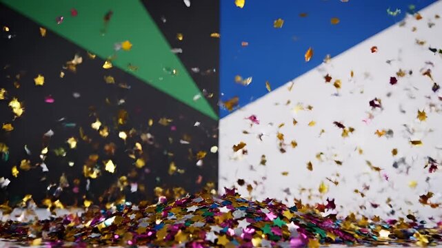 Colorful Confetti Falling and Scattering in Slow Motion.