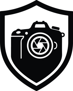 Camera Shield Logo Icon for Photography Security,
Black and white shield emblem with a camera icon symbolizing photography protection, privacy, digital security, branding, and creative media services.
