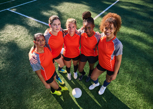 Ethnically Diverse Female Soccer Athletes Outdoors