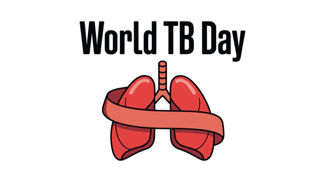Red ribbon bow with t b day text for awareness symbol tuberculosis