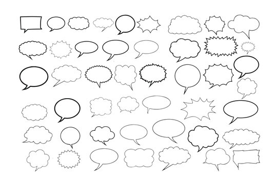 Messaging and Communication Bubble Symbols Set.
Outline Speech Bubble Vector Elements Collection