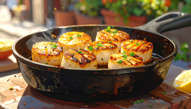 Gourmet Seared Scallops In Skillet