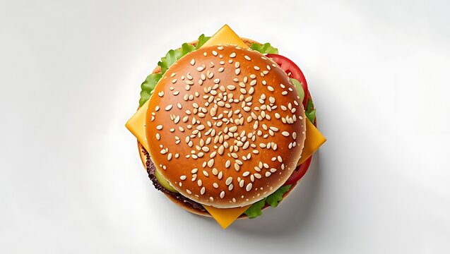 Top view of cheeseburger isolated on white