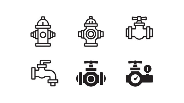 Set of fire hydrant and water valve icons Vector