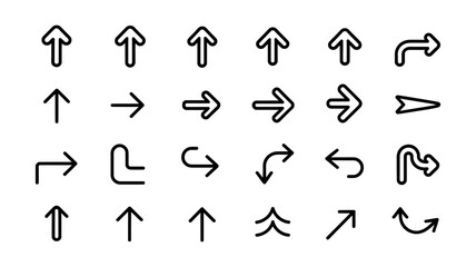 Fototapeta premium Collection of arrow icons in various directions and styles with direction navigation collection straight