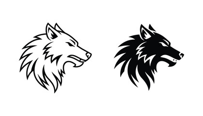 Fototapeta premium Wolf head mascot logo in aggressive style vector illustration for sports team or gaming clan emblem in black and white