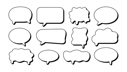 Fototapeta premium Collection of empty speech bubbles and thought balloons black and white