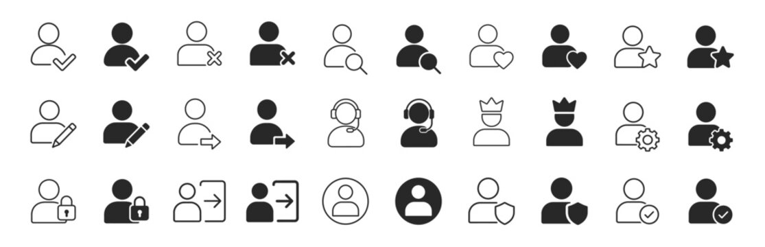 User profile avatar icon set with editable outline people account and business line vector collection