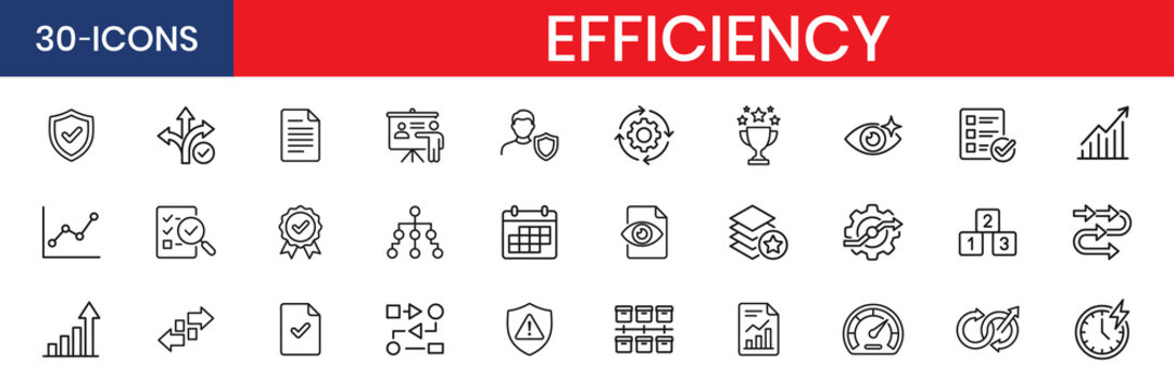 Best Practices for Efficiency and Process Excellence Line Icon Set
