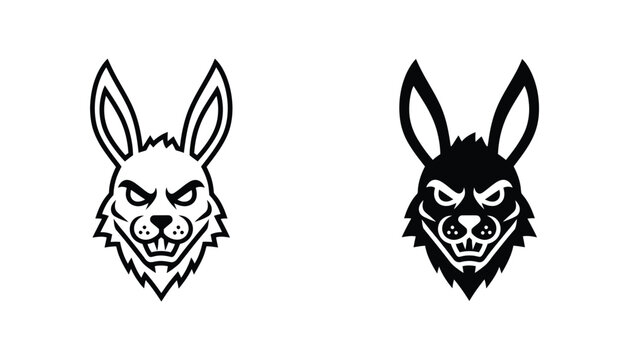 Angry rabbit head mascot logo design for sports team or brand identity in black and white vector style