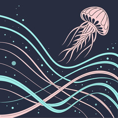 Pink jellyfish swimming in dark water ©  Image Factory