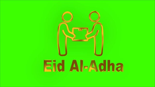 Golden charity icon and people giving gifts for eid al adha