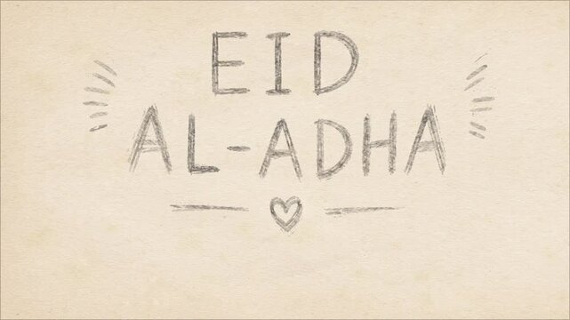 Hand drawn text animation for eid al adha on vintage paper